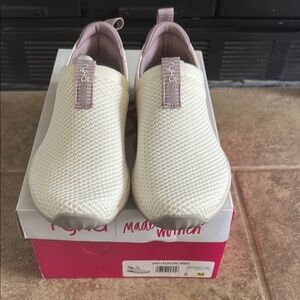 Ryka Cream and Pink Slip-On Sneakers Lightweight Knit